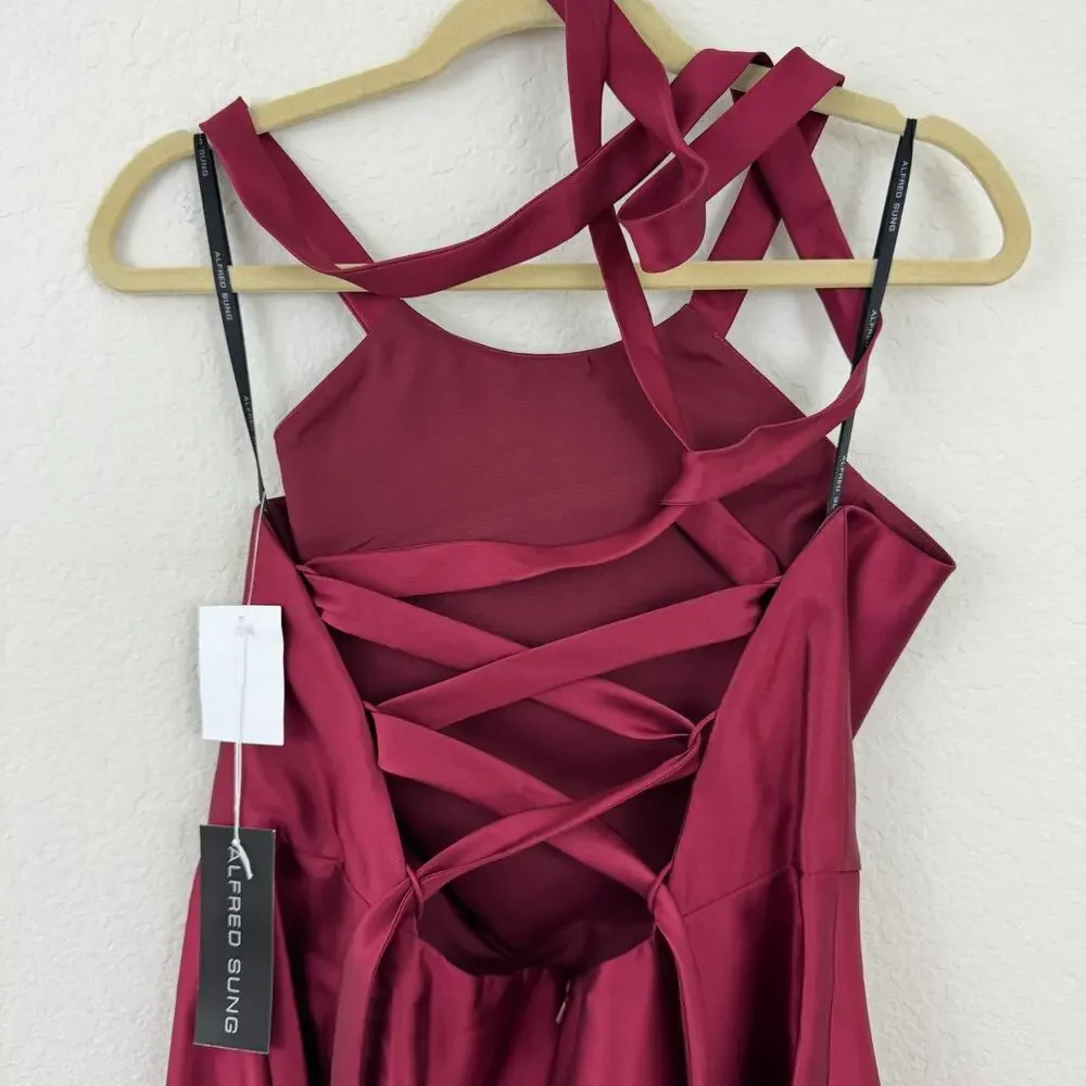 Red Dress - Alfred Sung Formal Dress, Burgundy Size 18 - Picture 9 of 14